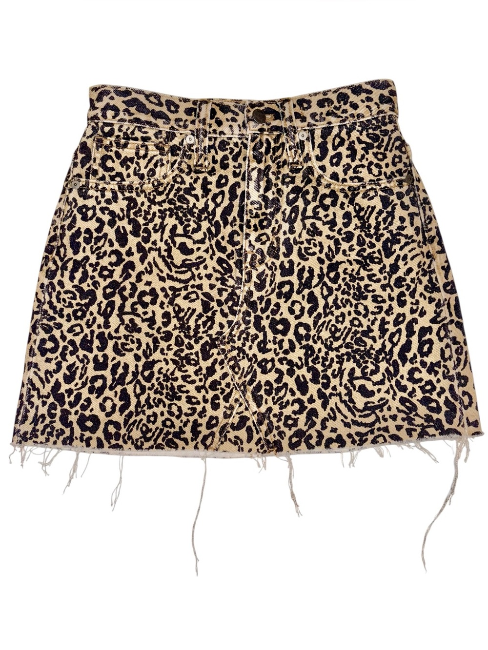 🌱 Madewell Leopard Print Rigid Denim A-Line Mini Skirt